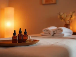 Luxury spa setup for Four Hands Massage at Carval Health Spa, Business Bay Dubai – featuring warm lighting, massage oils, and neatly prepared towels in a serene, professional environment.